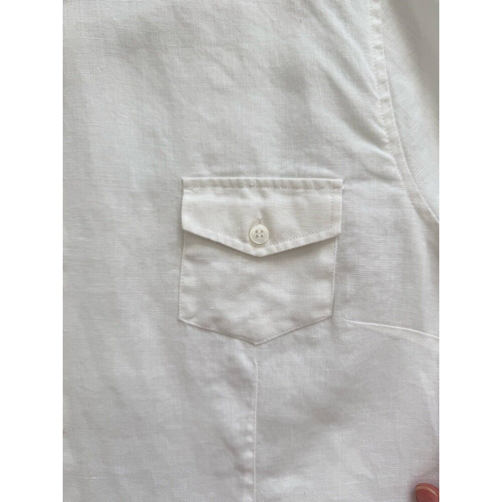 Chaus XL 100% Organic Linen Shirt 3/4 Roll Tab Sleeve Belted Tunic White Pockets - Picture 9 of 15